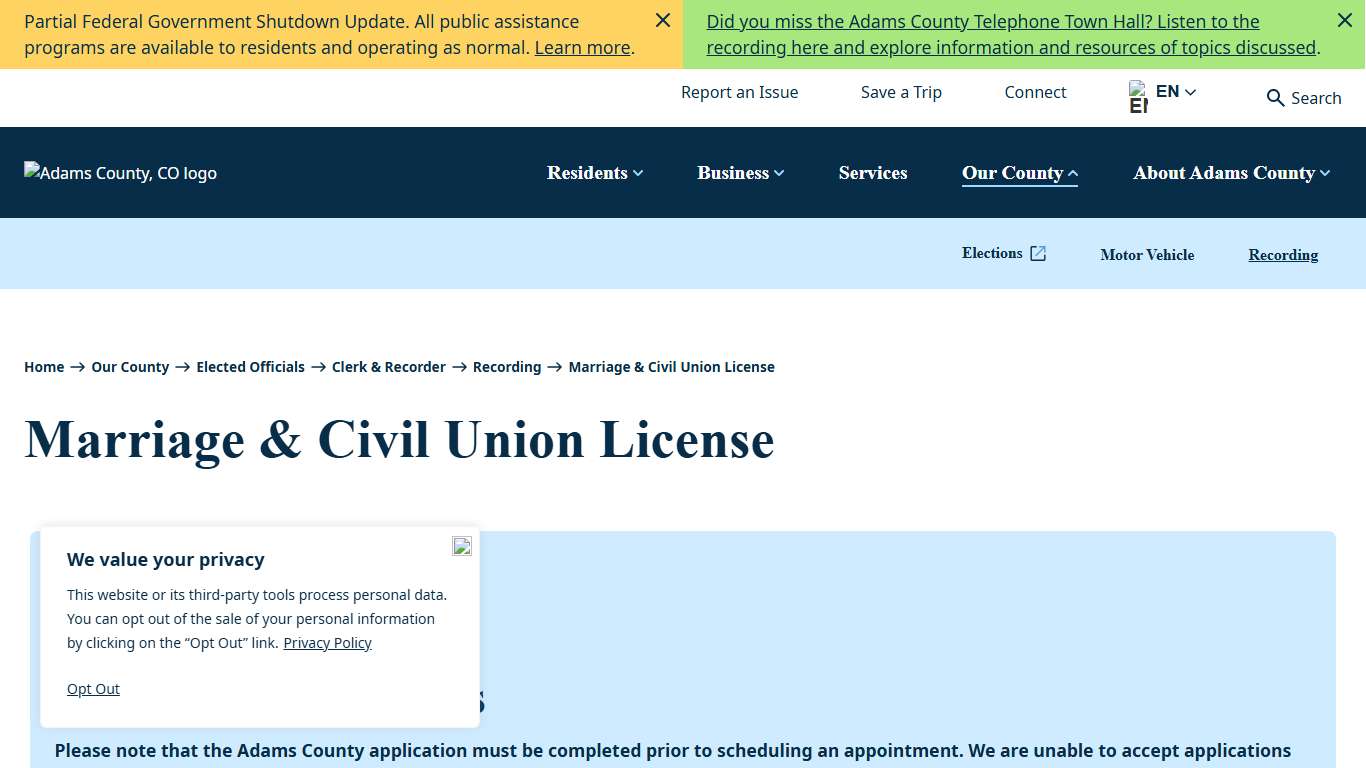 Marriage & Civil Union License Adams County, CO