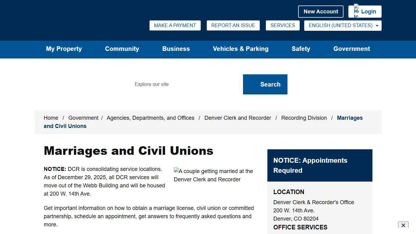 Marriages and Civil Unions - City and County of Denver